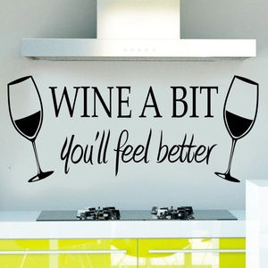WINE A BIT black vinyl wall sticker with wine glasses for modern kitchen decor