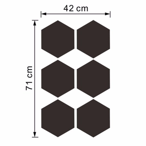 Set of 6 black hexagonal chalkboard wall stickers measuring 42cm by 71cm for modern home decor