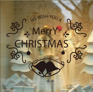 Merry Christmas PVC wall sticker with bells and elegant text for holiday window decoration