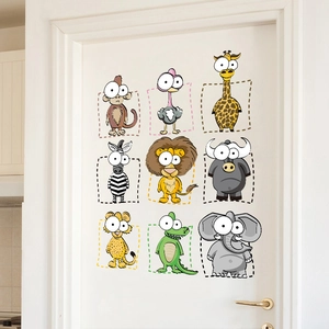 Removable cartoon animal wall stickers for kids room featuring lion giraffe and elephant