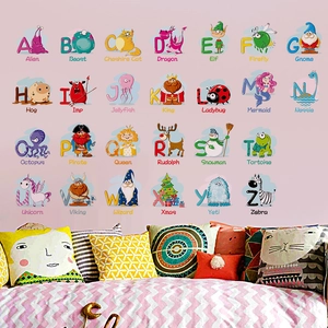 Colorful cartoon A-Z alphabet wall stickers set for children's bedroom decor