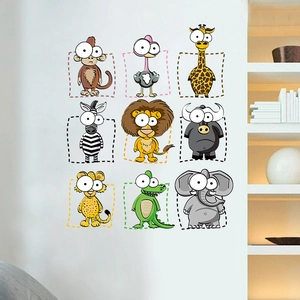 Cartoon animal wall stickers for kids room featuring lion giraffe and elephant decals