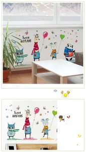 DIY cartoon animal wall stickers featuring giraffe, owl, and panda for kids bedroom