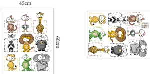 Detailed 45x60cm layout sheet of 9 cartoon animals wall stickers for kids rooms
