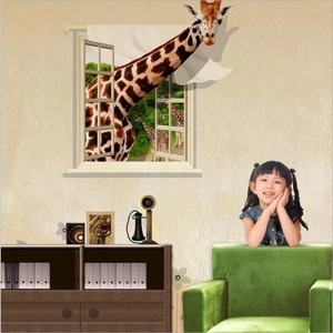 Adesivo Murale 3D Giraffa Finestra Rotta Decalcomania Decorativa in PVC Rimovibile per Soggiorno Camera da Letto Bambini Decorazione Casa