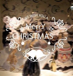 White Christmas window sticker with bells and Merry Christmas text for festive decoration