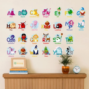 Colorful 26 alphabet wall stickers with cartoon characters for nursery education