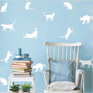 Modern white cat silhouette wall stickers for living room decor with waterproof PVC design