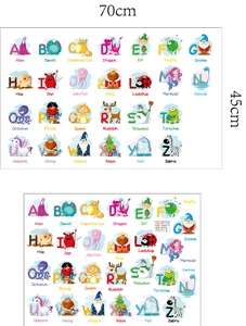 Detail of 70x45cm educational alphabet wall decal with 26 colorful cartoon animal motifs