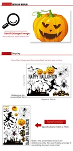 Detail of Halloween PVC stickers with orange pumpkins, witches and spooky castle elements