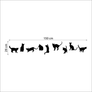Black cat silhouette wall stickers showing dimensions of 150 cm wide for home decor