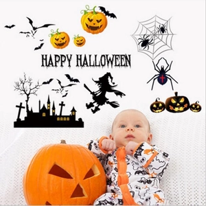 Halloween wall sticker set with pumpkins, bats, witch and castle for festive home decoration