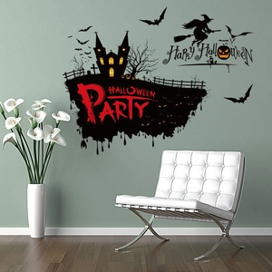 Halloween wall sticker set with witch, bats, and castle for spooky room decoration