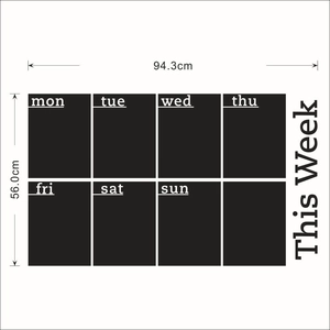 Detailed dimensions of 94.3x56cm for this week blackboard wall sticker set