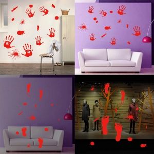 Halloween Bloody Handprint Footprint Wall Stickers Horror PVC Window Decals Spooky Party Haunted House Decoration Stickers