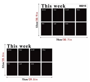 Detailed size chart for the This Week blackboard wall sticker in large and small variants