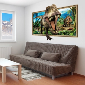 3D-Dinosaurier-Wandtattoo mit T-Rex und Triceratops für realistische Raumdekoration