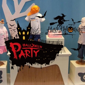 Halloween witch wall stickers and assorted children's apparel for festive home decoration