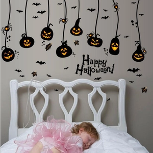 Halloween pumpkin lantern wall stickers with bats and spiders for festive home decoration