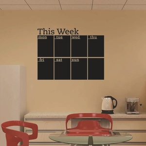 Weekly planner chalkboard wall decal in matte black for home office and kitchen décor