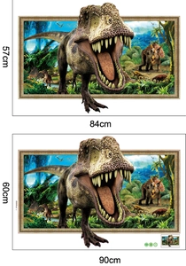 Detaillierter Vergleich der 3D Dinosaurier Wandtattoo Größen in 57x84cm und 60x90cm Formaten
