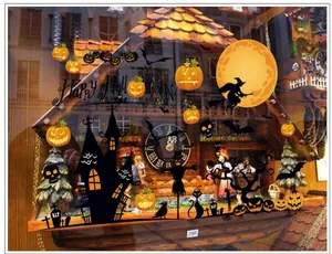 Creative Halloween window stickers with pumpkin, castle and witch for festive glass decor