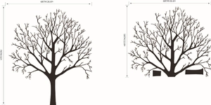 Adesivo murale albero minimalista in vinile per camera da letto con misure e layout