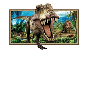 3D Dino Wandaufkleber mit T-Rex Durchbruch und Goldrahmen für das Schlafzimmerdekor