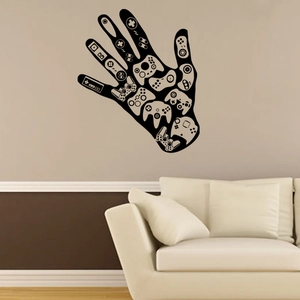 Abstract hand gesture wall sticker with creative game controller icons for bedroom