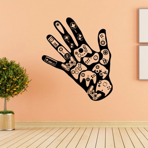 Abstract game controller hand silhouette wall sticker for kids bedroom and game room decor