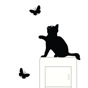 Kreative schwarze Katze und Schmetterling Silhouette Wandaufkleber für Schalter Deko