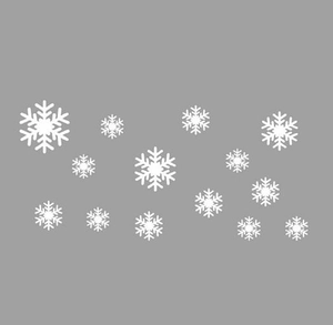 White snowflake Christmas window stickers in various sizes for holiday home wall decor