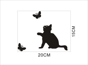 Maßangaben für Wandaufkleber mit schwarzer Katze und Schmetterling Silhouette 20x15cm
