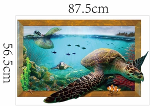 Detailed macro view showing 3D ocean wall sticker dimensions 87.5cm width and 56.5cm height