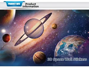 Detailed view of 3D space wall stickers featuring colorful galaxy planets and Saturn