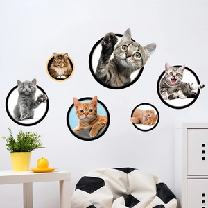 Lot de six stickers muraux chat 3D montrant des chatons pour la décoration de chambre