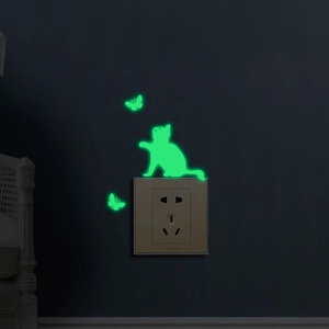 Luminous Cat Butterfly Wall Stickers Glow In The Dark PVC Fluorescent Switch Stickers For Home Decor Bedroom Wall Art