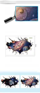 Detailed dimensions of 3D galaxy wall stickers showing 90x60cm sheet and layout