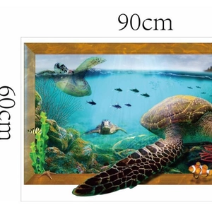 3D ocean sea turtle wall decal with coral reef and tropical fish in 90x60cm size