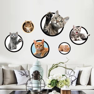 Lot de six stickers muraux chat 3D mignons pour décoration de chambre d'enfant