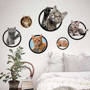 Stickers muraux 3D pour enfants avec motifs de chats réalistes et effets d'ombre portante