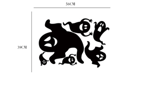 Halloween ghost silhouette wall decals set in black PVC, dimensions 56cm by 39cm