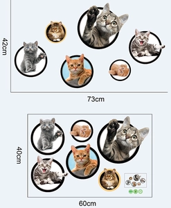 Vue macro de stickers muraux chat 3D montrant les dimensions 42x73cm pour chambre d'enfant