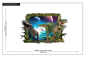 Detailed 3D dinosaur wall sticker size guide measuring 58.4cm high and 89.4cm wide