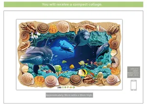 Detailed sheet of 3D underwater ocean wall stickers with dolphins measuring 90x60cm