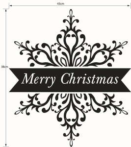 Detailed size chart of a 43x38cm snowflake Merry Christmas wall decal sticker