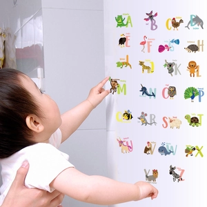 Colorful A-Z alphabet wall stickers with cartoon animals for kids room education