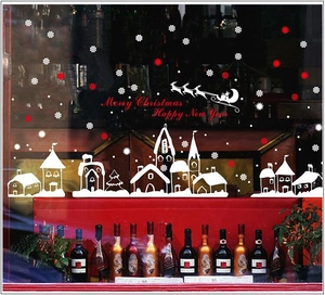 Removable PVC Christmas Window Stickers Snowflakes Reindeer Town Silhouette Decals For Glass Shop Home Festival Decoration