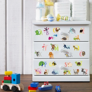 Colorful A-Z animal alphabet wall stickers for kids nursery furniture and room decoration