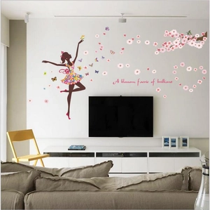 Flower Fairy Cherry Blossom Butterfly Wall Stickers PVC Removable Waterproof DIY Home Decor Mural For Bedroom Living Room